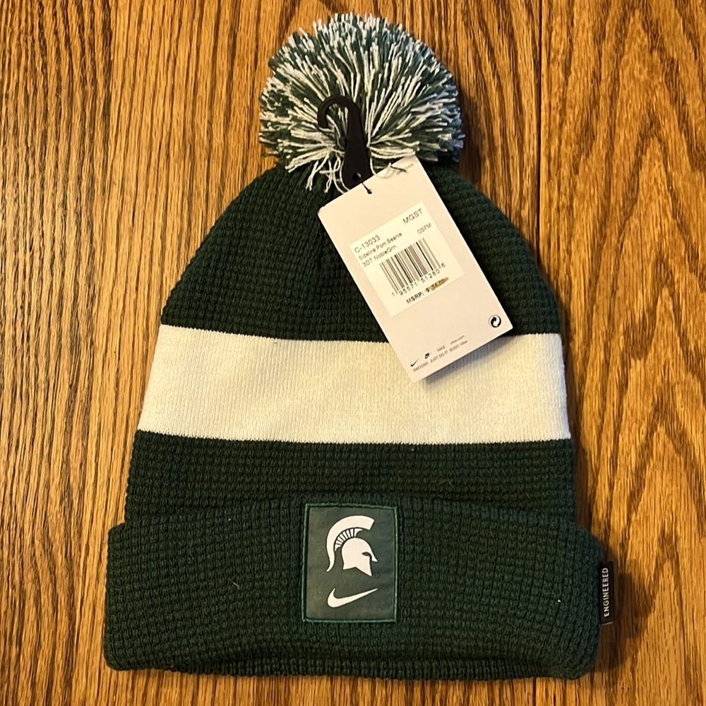 NWT Michigan State University MSU Nike Licensed Cuff Knit Striped Beanie